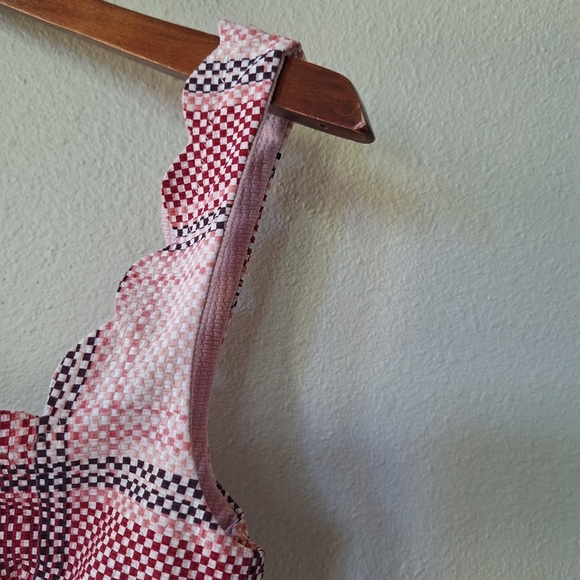 NWOT Marysia Antibes Bikini Bra Scalloped Light Pink/Checked Womens Size XL - Picture 3 of 7